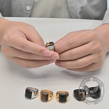 Square Tiger Eye Stone Stainless Steel Ring