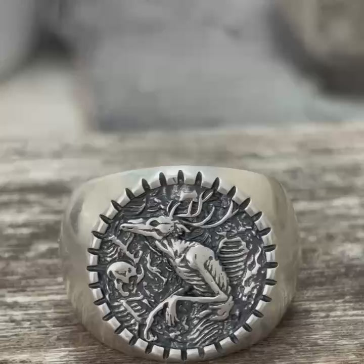 Vintage Wendigo Skeleton Sterling Silver Ring