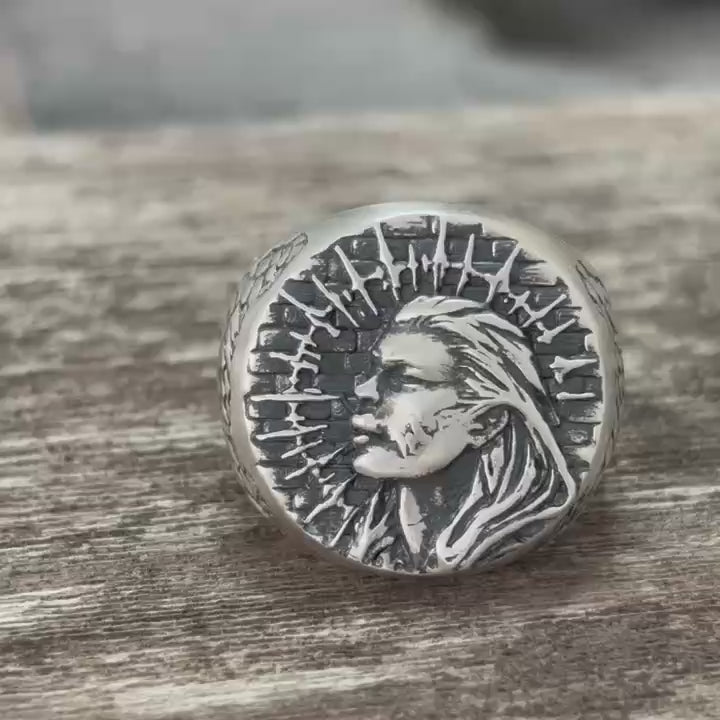 Witch Demon City Wall Pattern Sterling Silver Ring