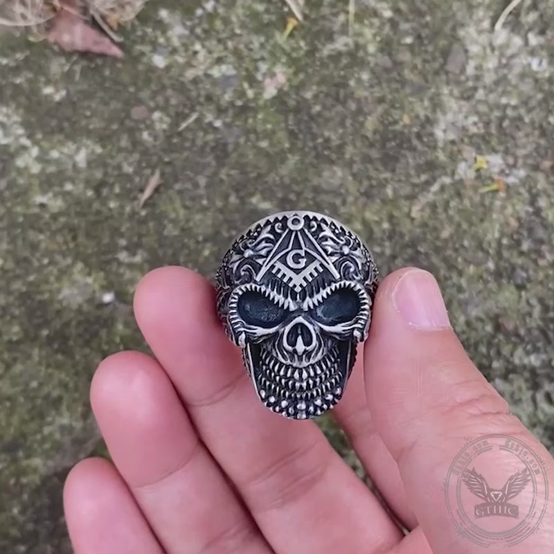 Bague tête de mort maçonnique en argent sterling en métal lourd