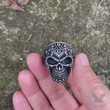 Zware metalen sterling zilveren maçonnieke schedel ring