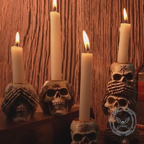 Gothic Three No Halloween Skull Resin Candle Holder