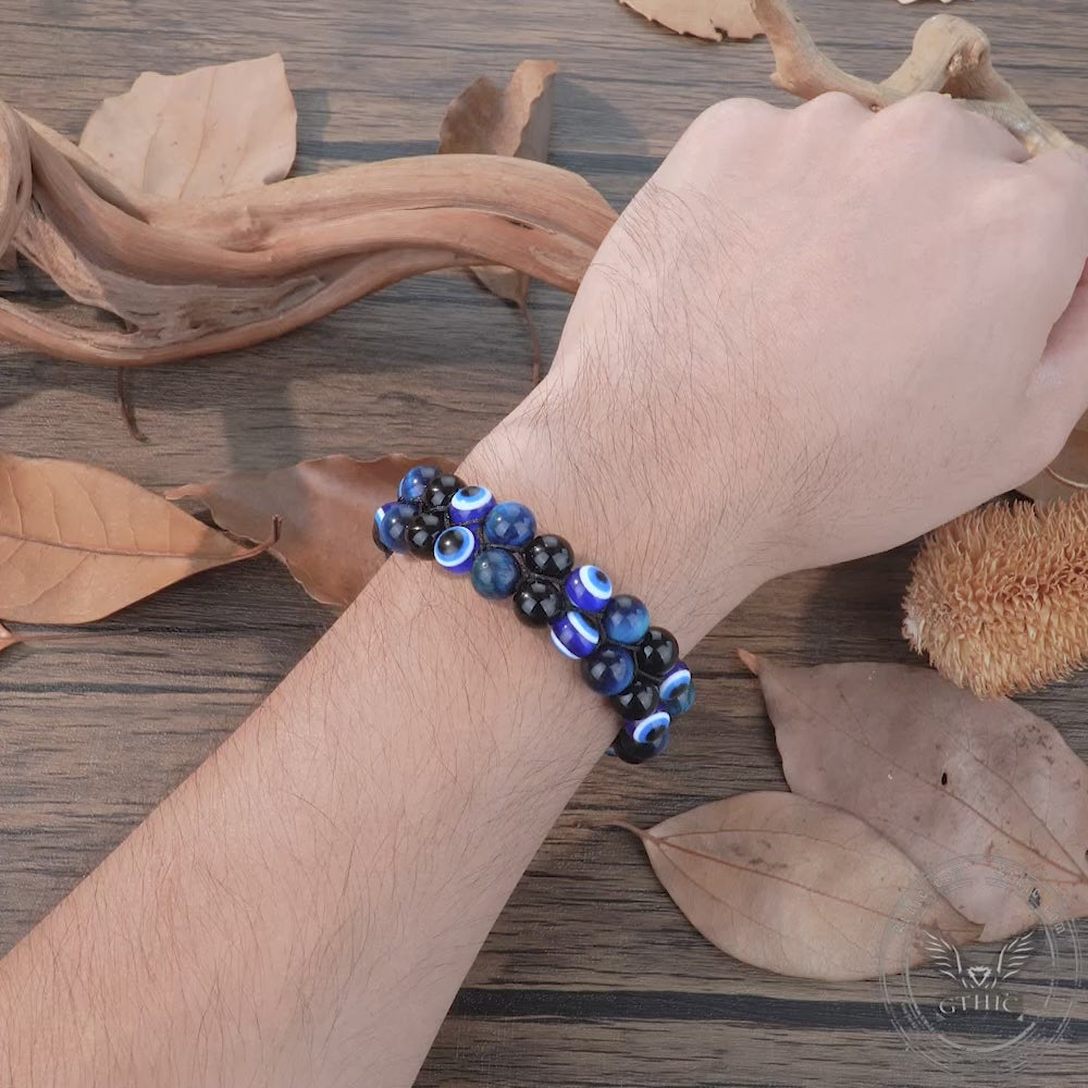 Pulsera con cuentas de piedra de ojo de tigre de mal de ojo