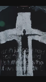 Vintage Distressed Cross-Print Waffle-Knit Loose T-Shirt