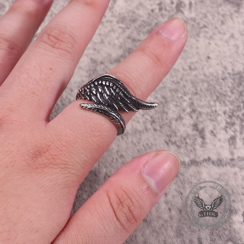 Vintage Feather Guardian Wings Stainless Steel Ring