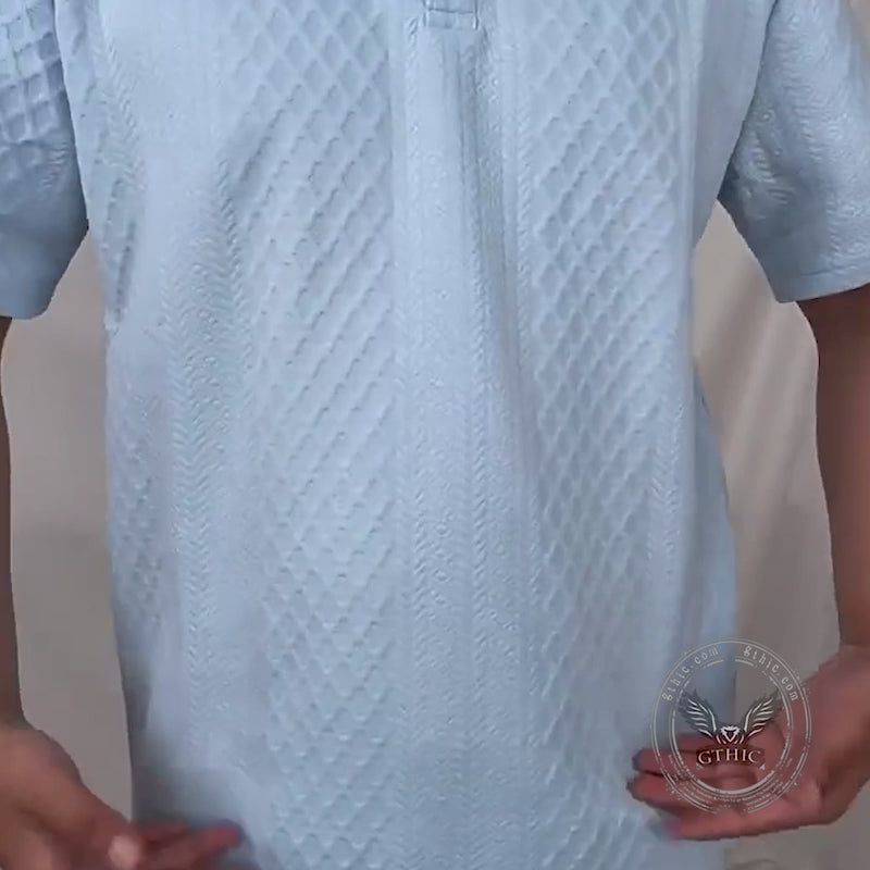 Casual Breathable Jacquard Polo Shirt Shorts Set