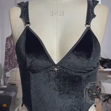 Black Gothic Bat-Embellished Camisole Velvet Corset 