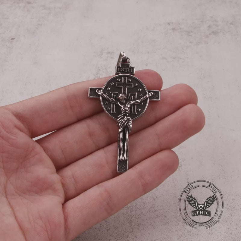 Vintage Jesus Suffering INRI Cross Stainless Steel Pendant