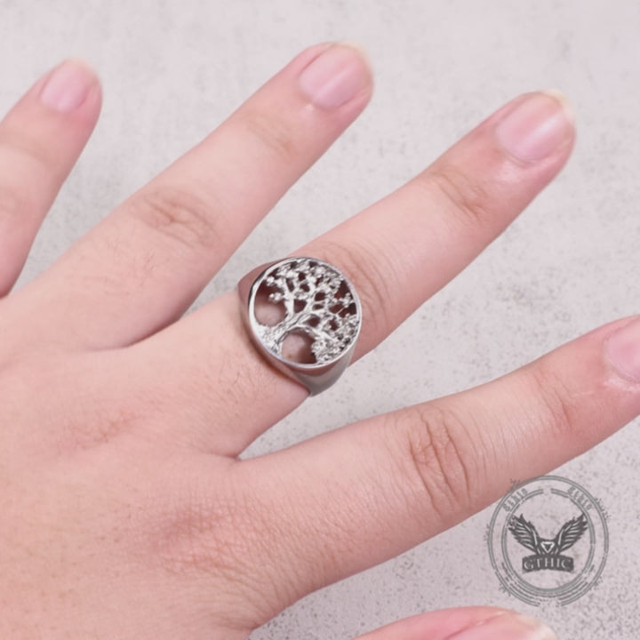 Fashion Gem Hollowed Tree Of Life Stainless Steel Viking Ring