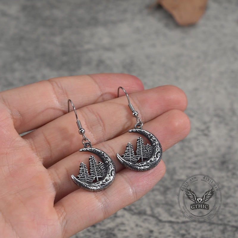 Nordic Forest Moon Stainless Steel Viking Earrings