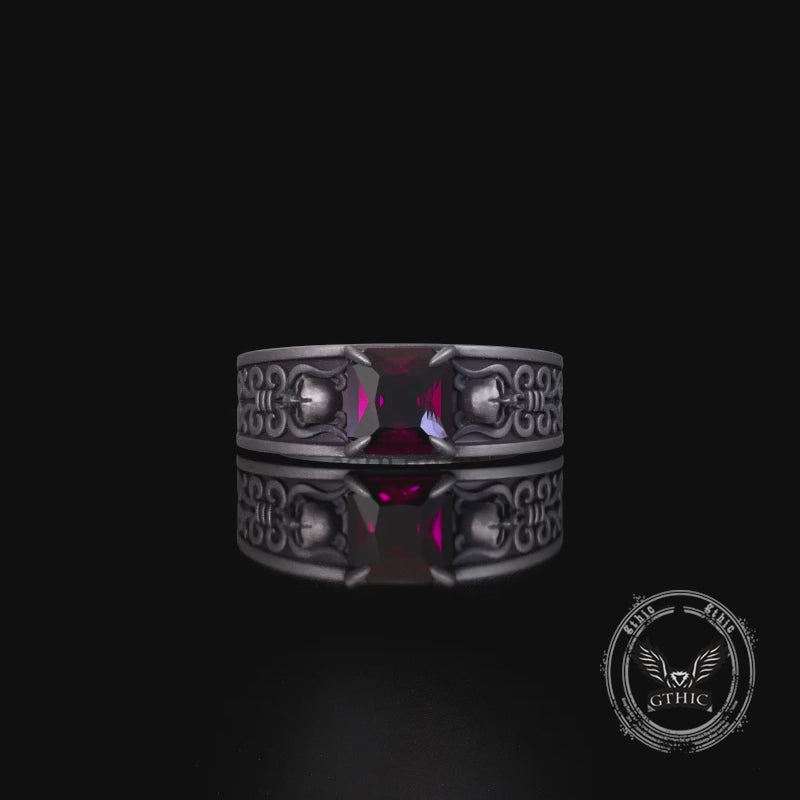 Till Death Do Us Part Skull Gem-Set Sterling Silver Ring