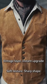 Vintage-Style Slim-Fit Faux Suede V-Neck Vest