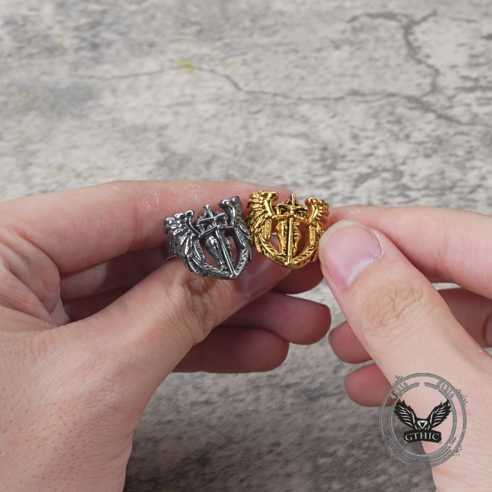 Vintage St. Michael Archangel Stainless Steel Hollow Ring