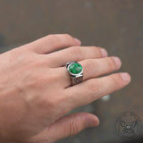 Vintage Malachite Inlaid Stainless Steel Gemstone Ring