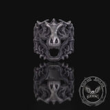 Roaring Tyrannosaurus Rex Skull Sterling Silver Ring