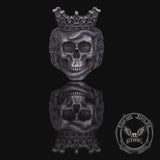 Gothic Snake Entwined Crown Skull Sterling Silver Ring