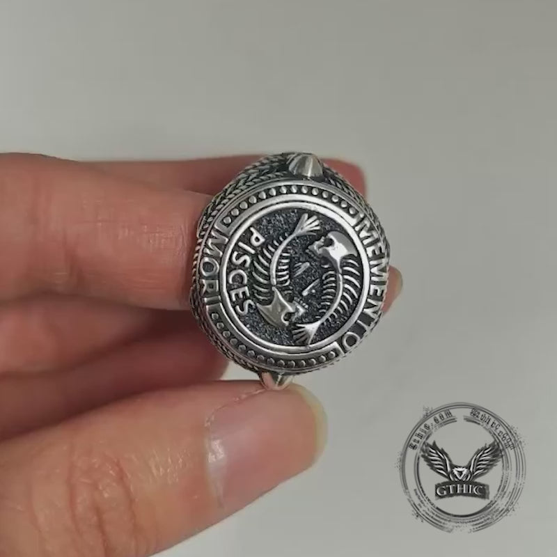 12 Constellations Zodiac Sign Sterling Silver Skull Ring