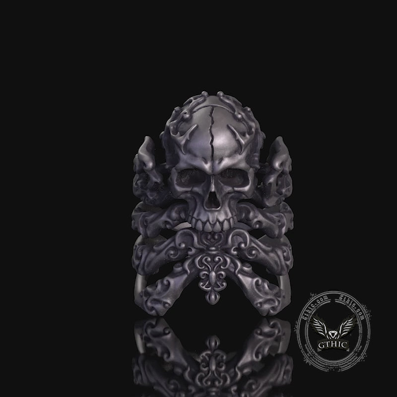 Cracked Skull Eight Tentacles Sterling Silver Gothic Ring