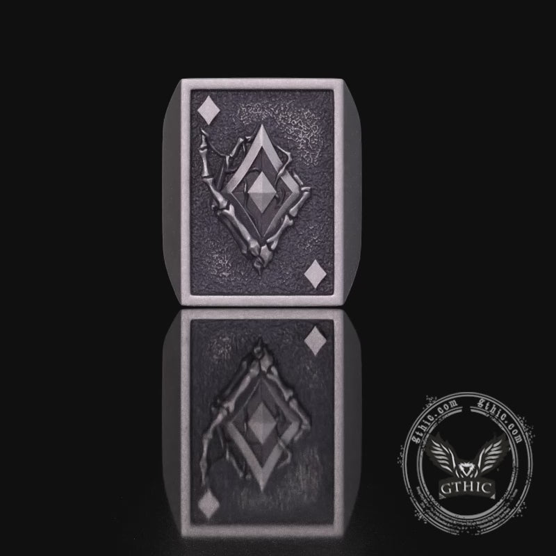 Vintage Square Skull Playing Card Sterling Silver Ring