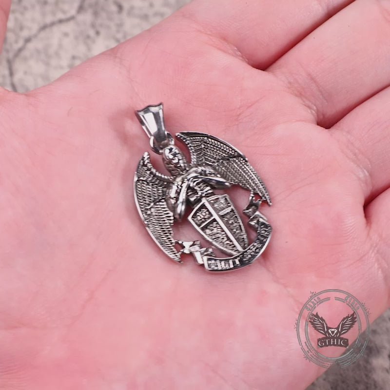 St. Michael Cross Shield Stainless Steel Pendant