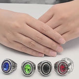 Vintage Pattern Gemstone-Set Stainless Steel Ring