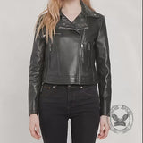 Punk Short Studded Slanted Zipper Slim Fit PU Leather Jacket
