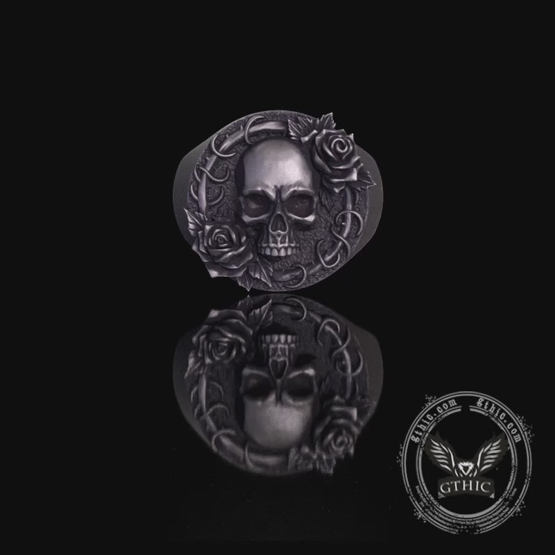 Rose Skull Sterling Silver Gothic Ring