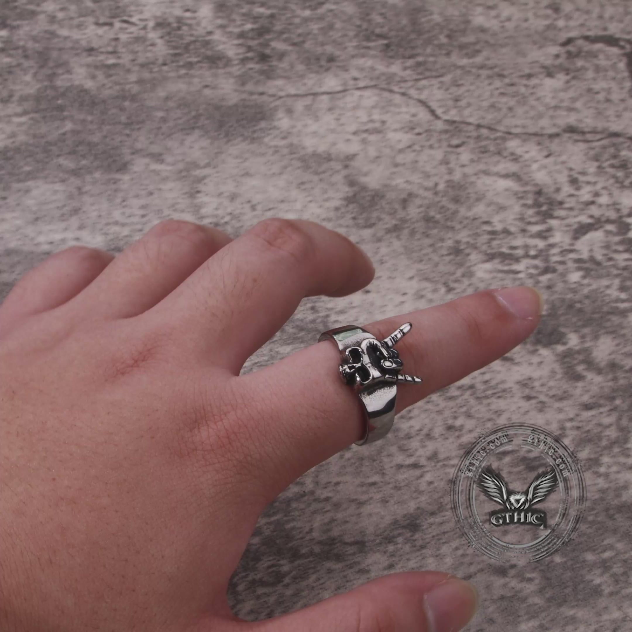 Punk Rock Gesture Stainless Steel Skull Ring