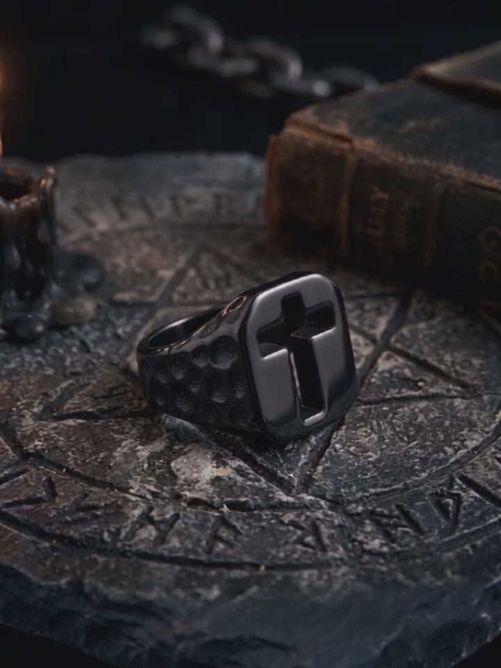 Vintage Hollow Cross Stainless Steel Ring