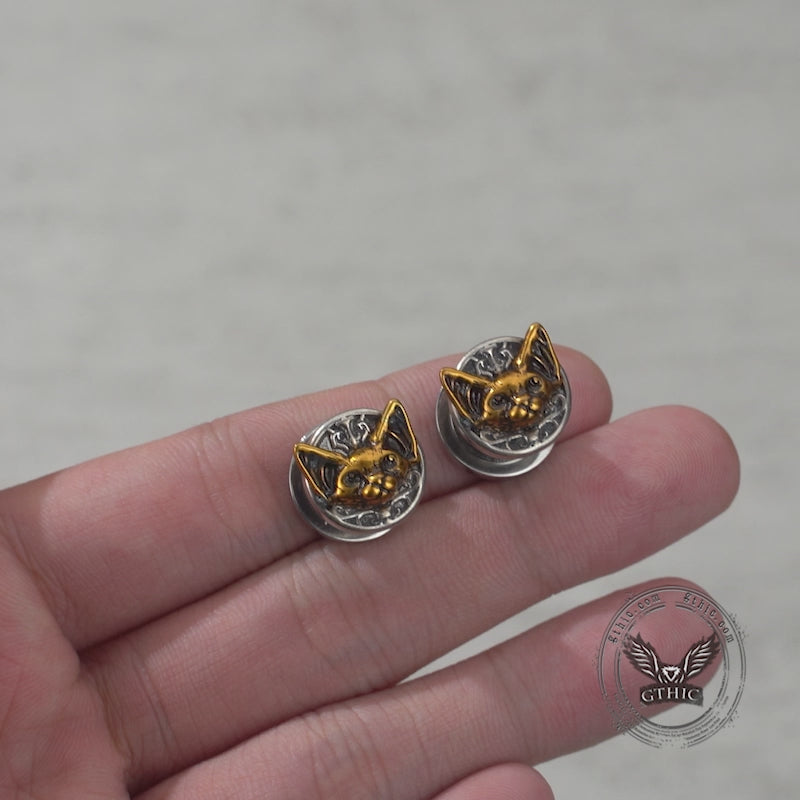 Vintage Cat Head Stainless Steel Ear Gauges