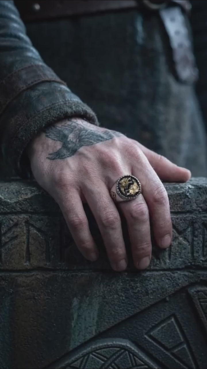 Viking Wolf Celtic Knot Stainless Steel Signet Ring