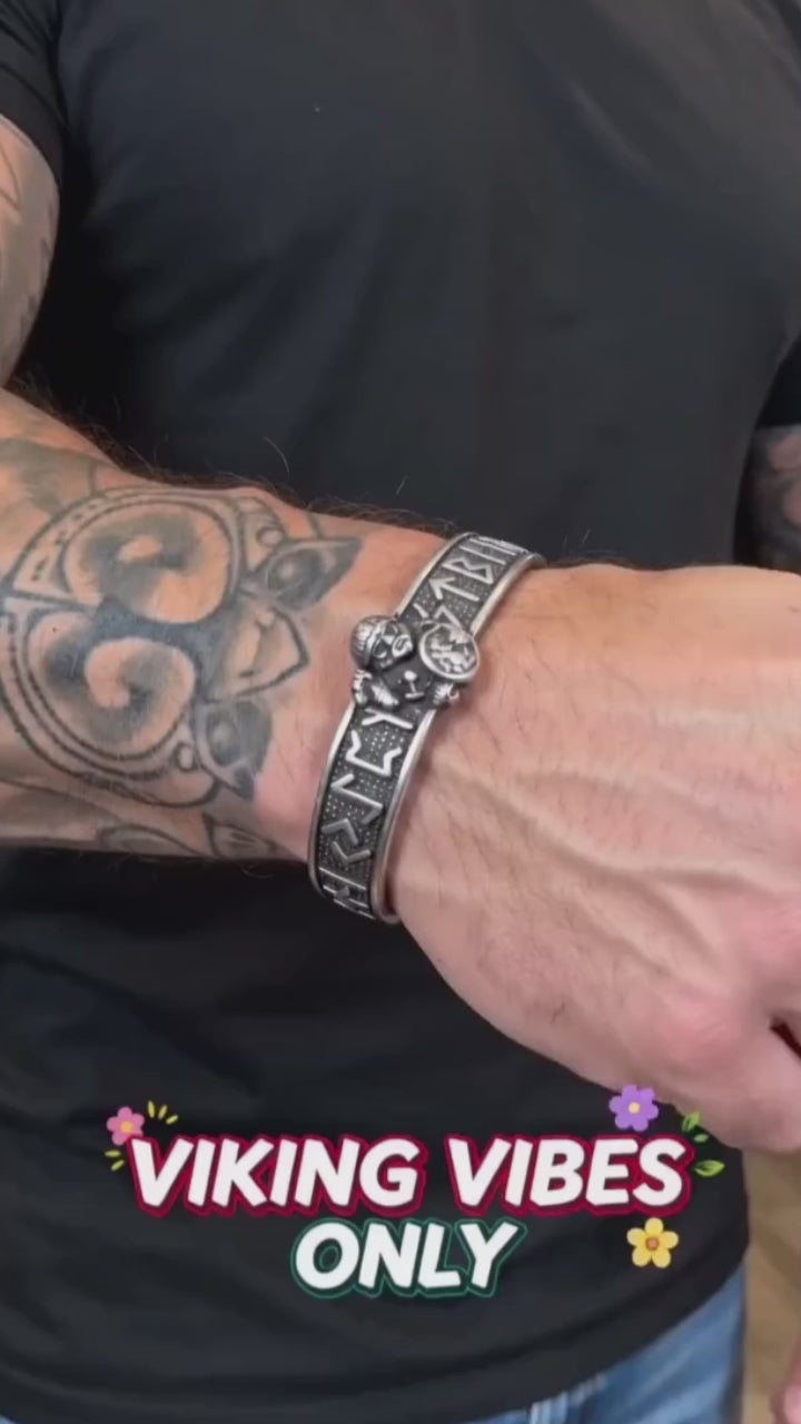 Nordic Viking Warrior Rune Stainless Steel Cuff Bracelet