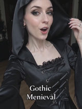 Gothic Medieval Hooded Satin Witch Cosplay Dress