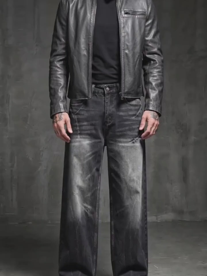 High Street Washed American Wide-Leg Denim Jeans