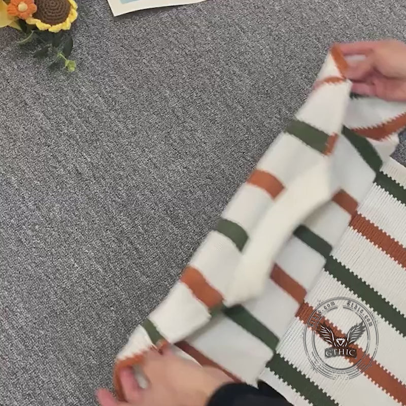 Fashion Vertical Striped Hollow Knitted Polo Shirt