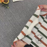 Fashion Vertical Striped Hollow Knitted Polo Shirt