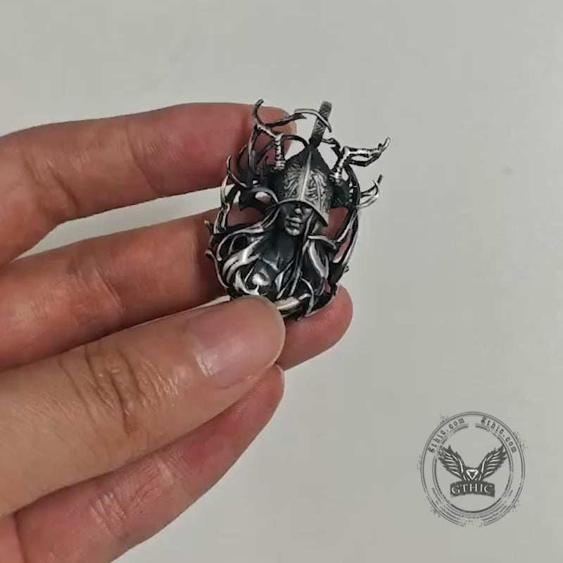 Horned Armor Witch Sterling Silver Pendant