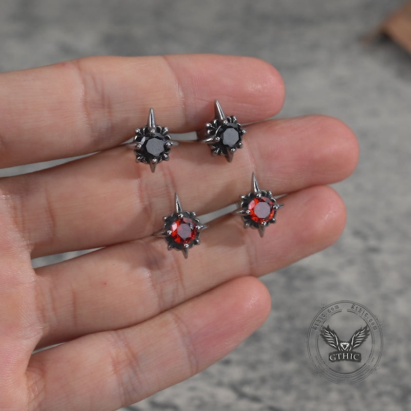 Punk Cross Gemstone Stainless Steel Earrings