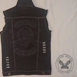 Punk Motorcycle Skull Print Lapel Denim Vest