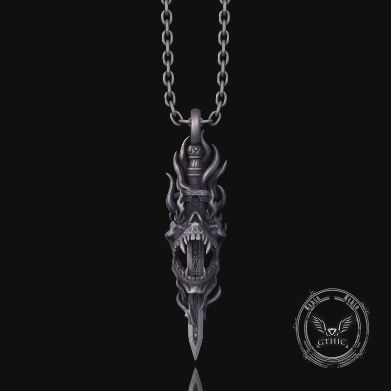 Skull Dagger Sterling Silver Gothic Pendant