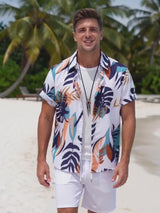 Simple Leaf Print Loose Vacation Shirt and Shorts Set