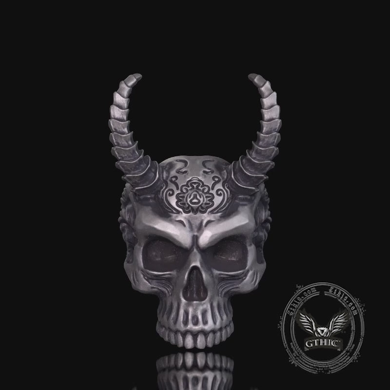 Devil Horned Skull Sterling Silver Gothic Ring