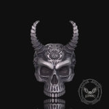 Devil Horned Skull Sterling Silver Gothic Ring
