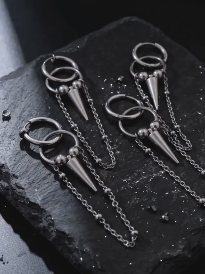 Punk Conical Spikes Tassels Stainless Steel Earrings