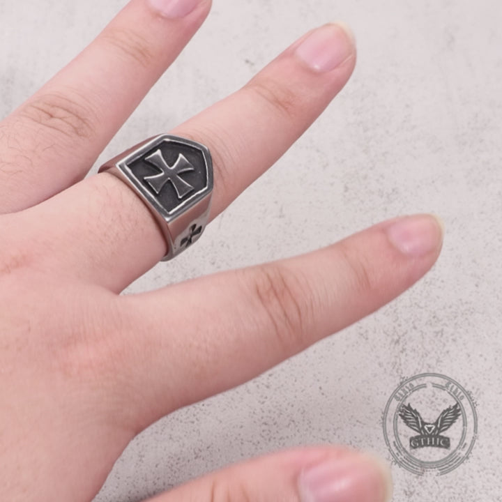 Vintage Cross Pattern Stainless Steel Shield Ring