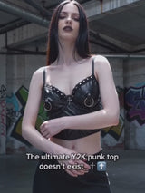 Punk Rivet Studded Slim Y2K PU Leather Camisole