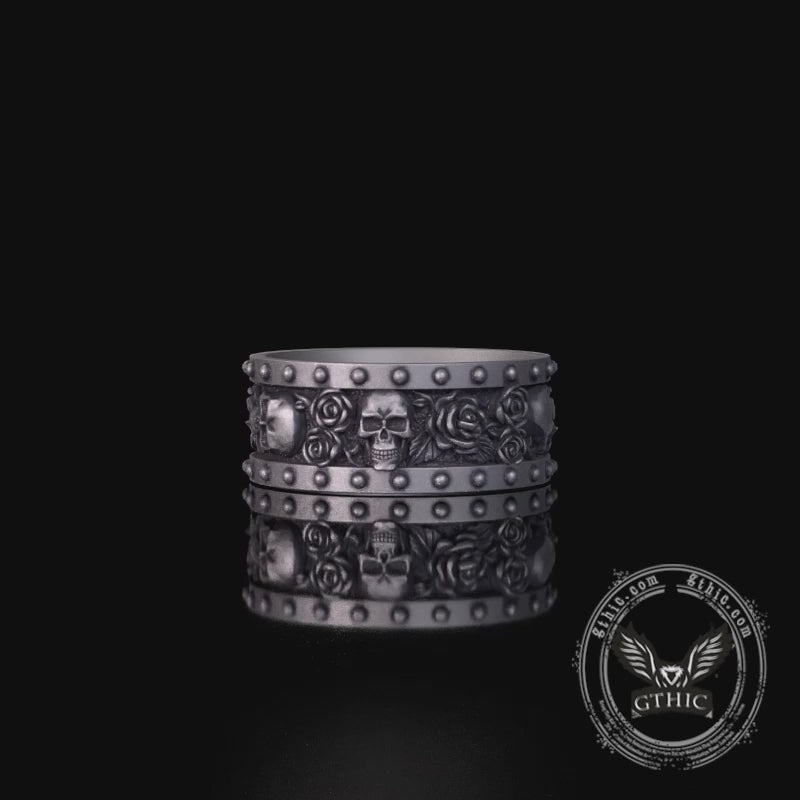 Till Death Do Us Part Skull Rose Sterling Silver Ring