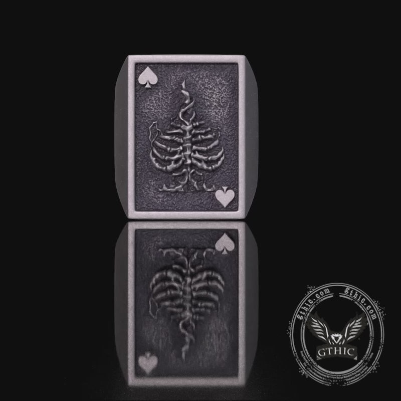 Vintage Square Skull Playing Card Sterling Silver Ring