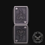 Vintage Square Skull Playing Card Sterling Silver Ring