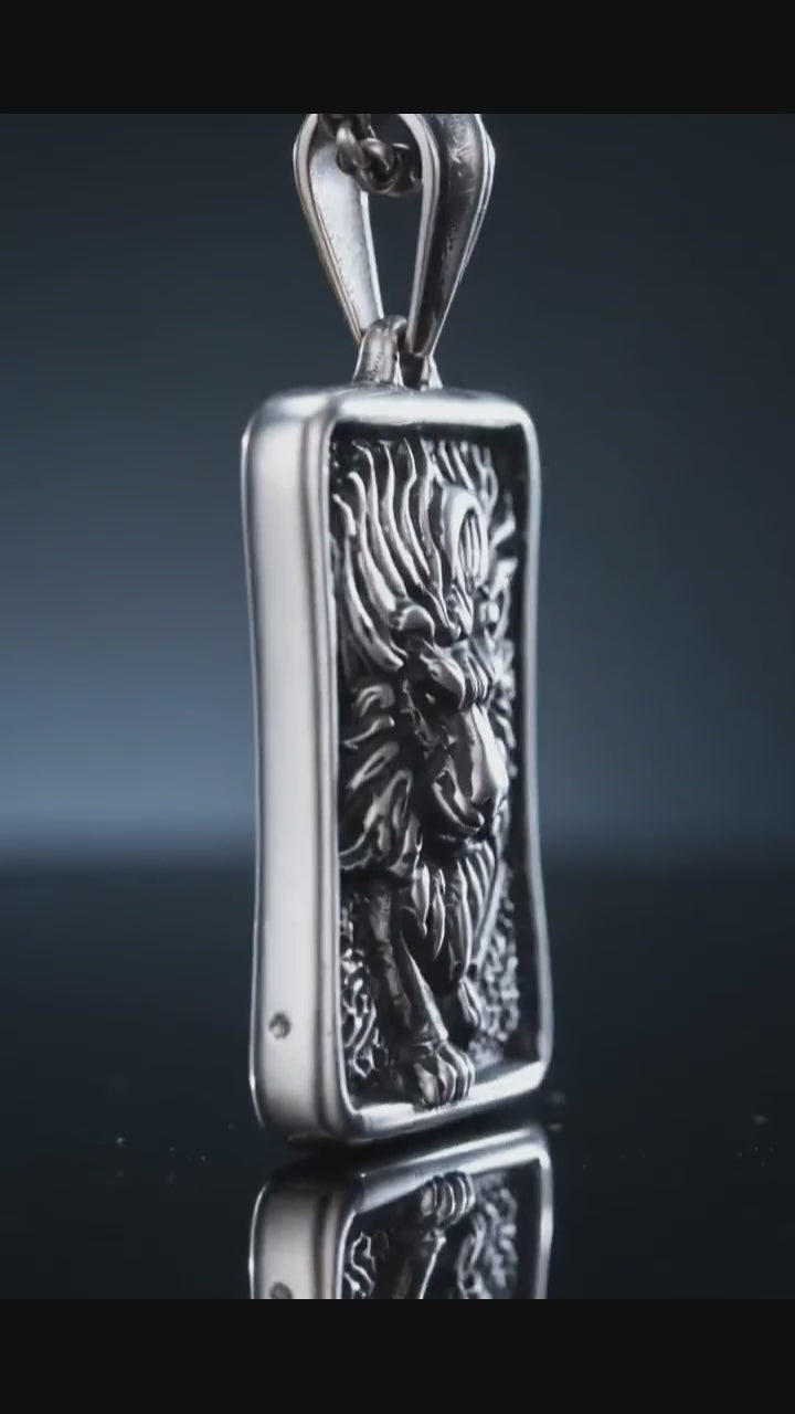 Punk Retro Lion Square Stainless Steel Animal Pendant